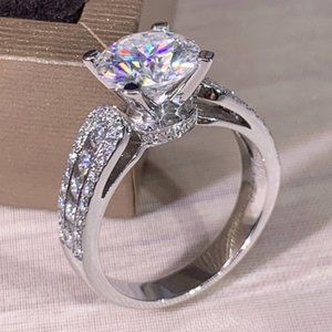 💍"Engagement Anillos Round Zircon Silver Plated Wedding  UNVN12053